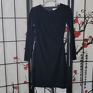Reiss Velvet Midnight Blue Long Sleeve Knee Length  Dress